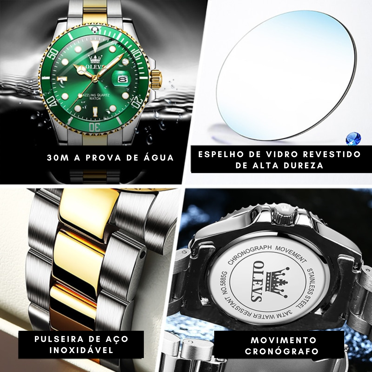 Relógio Masculino Submariner Date Olevs