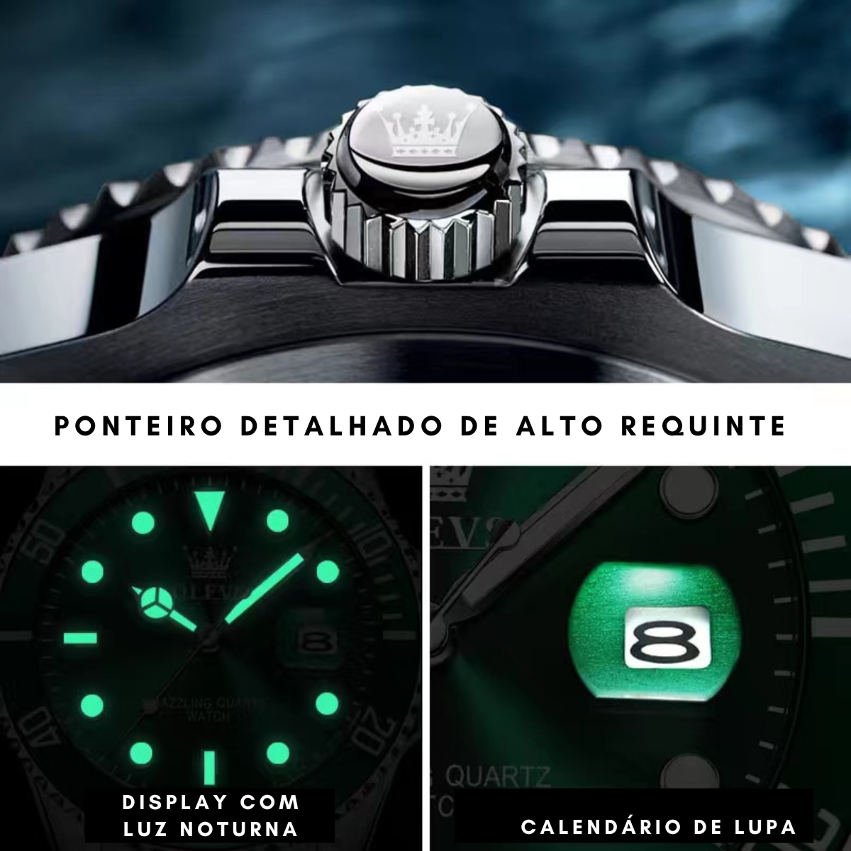 Relógio Masculino Submariner Date Olevs