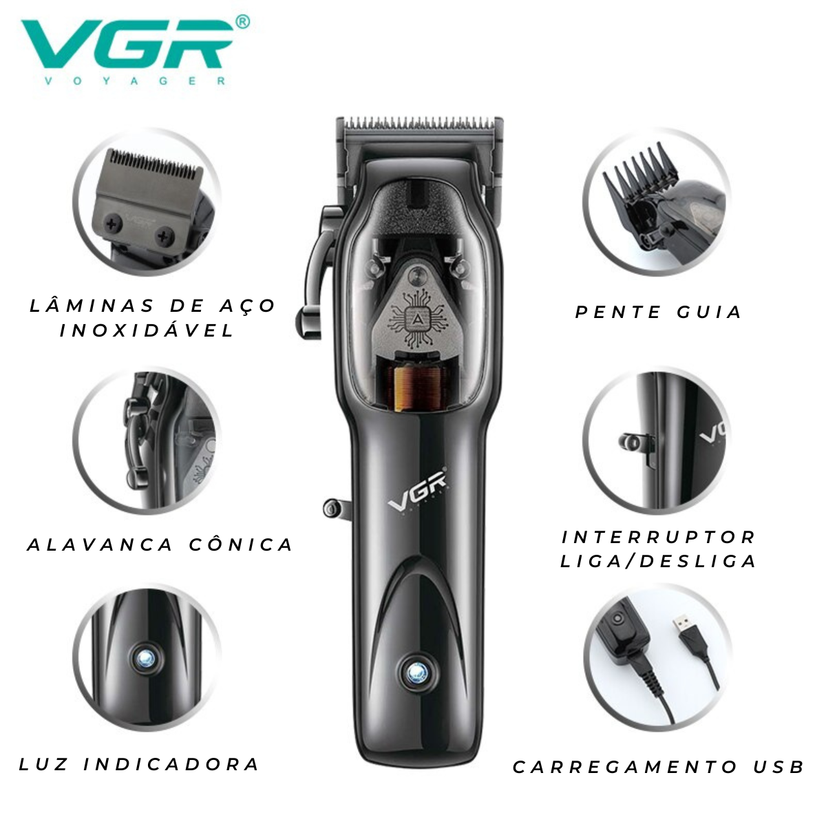 Máquina de Cortar Cabelo Profissional Sem Fio VGR