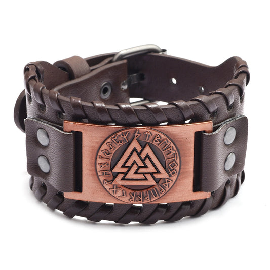 Bracelete de Couro Viking Valknut