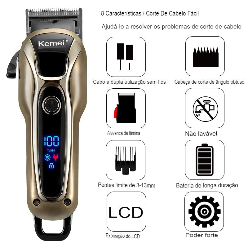 Máquina de Cortar Cabelo Profissional Sem fio Kemei