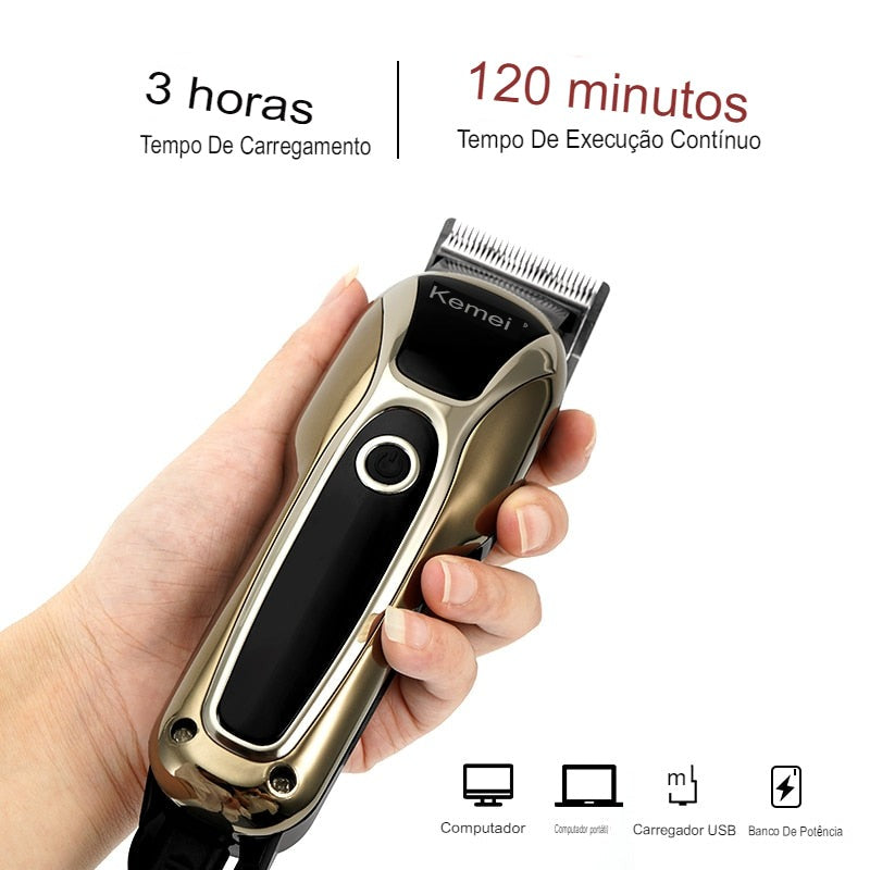 Máquina de Cortar Cabelo Profissional Sem fio Kemei