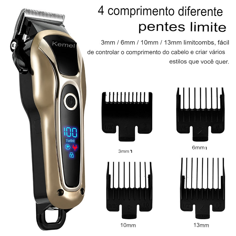 Máquina de Cortar Cabelo Profissional Sem fio Kemei